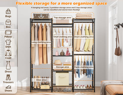 HOMIDEC Wardrobe Closet, 4 Hanging Spaces Portable Clothes Rack,Free Standing Closet Organizer and Storage System with Hanging Rods,Clothing Rack Suitable for Cloakroom,Bedroom,Entrances,etc.Black