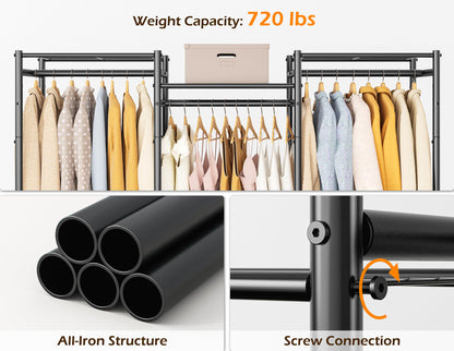 HOMIDEC Wardrobe Closet, 4 Hanging Spaces Portable Clothes Rack,Free Standing Closet Organizer and Storage System with Hanging Rods,Clothing Rack Suitable for Cloakroom,Bedroom,Entrances,etc.Black