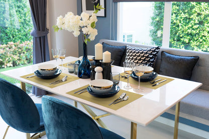 More Décor Dining Table Placemats, Washable Heat-Resistant PVC Vinyl Table Mats for Dining Room and Kitchen, Anti-Slip - Set of 4 -Gold