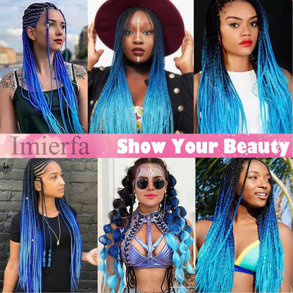 Ombre Braiding Hair Extensions High Temperature Synthetic Hair 3 Tone Color for Twist Braids Box Braids Crochet Hair (Black-Blue-Light Blue 24" 3PCS)