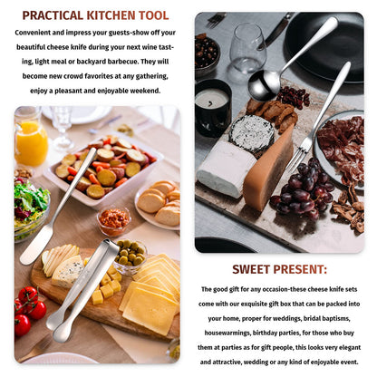 Patelai Cheese Butter Spreader Knives Set Charcuterie Accessories Stainless Steel Spreader Knives Charcuterie Boards Utensils Mini Serving Tongs Spoons and Forks for Appetizers Pastry(Silver)