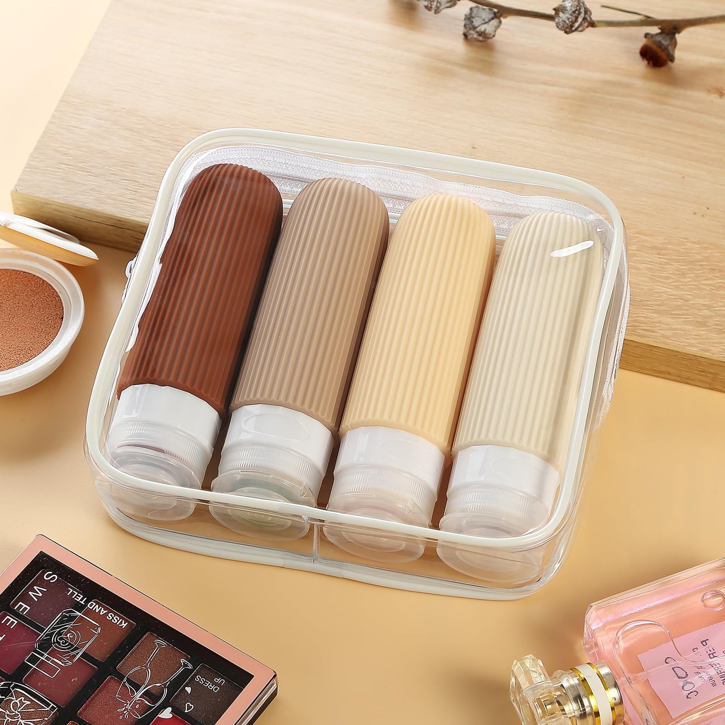 Mrsdry Travel Bottles for Toiletries, Tsa Approved 3oz Portable Travel Bottles, BPA Free Leak Proof Squeezable Silicone Travel Size Containers, Travel Accessories with Clear Toiletry Bag (4 Pack)