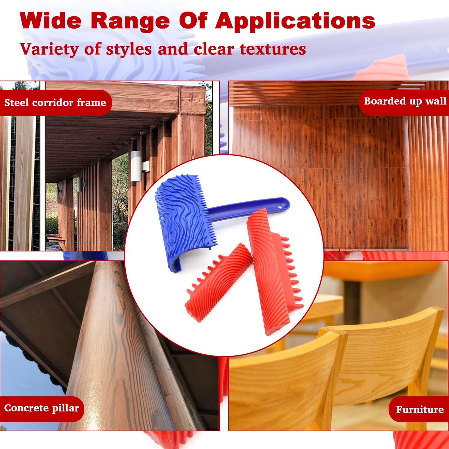 LUTQ 3 Pack Wood Grain Tool -Natural Woodgrain Maker for Decorative Painting Premium Wood Graining Tool Set Enhance Your DIY Projects with Wood Grain Patterns