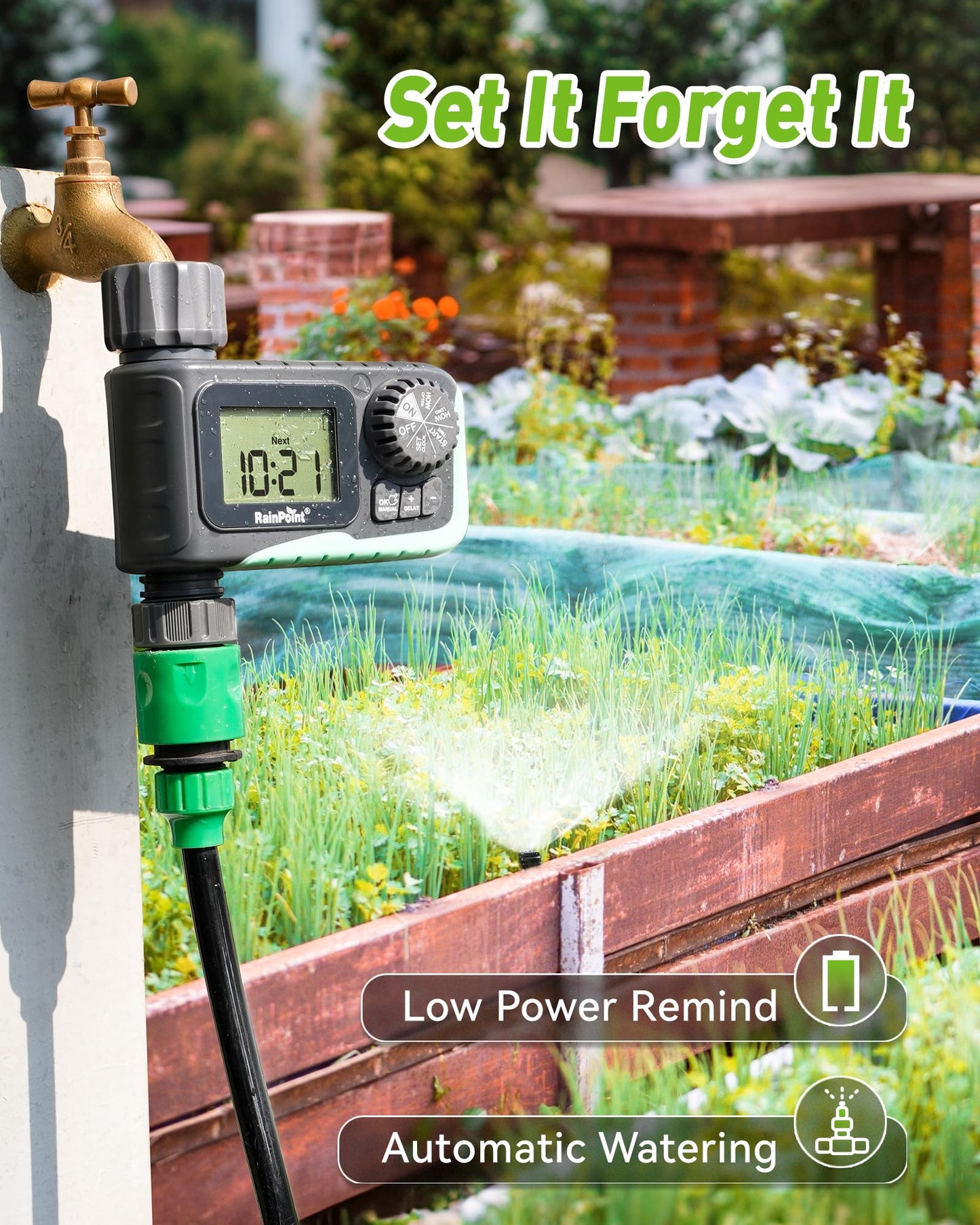RAINPOINT Sprinkler Timer Outdoor, Water Timer for Garden Hose, Programmable Watering Irrigation Timer with Rain Delay/Manual, V2, 2024 Release(Plastic)