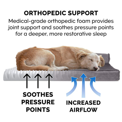 Furhaven Orthopedic Dog Bed for Large Dogs w/ Removable Bolsters & Washable Cover, For Dogs Up to 95 lbs - Plush & Velvet L Shaped Chaise - Platinum Gray, Jumbo/XL