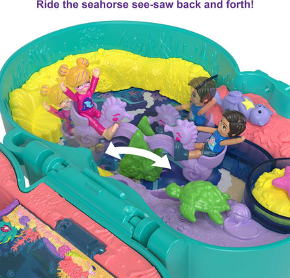 Polly Pocket Otter Aquarium Compact, Aquarium Theme with Micro Polly & Nicolas Dolls, 5 Reveals & 12 Accessories, Pop & Swap Feature, Great Gift for Ages 4 Years Old & Up