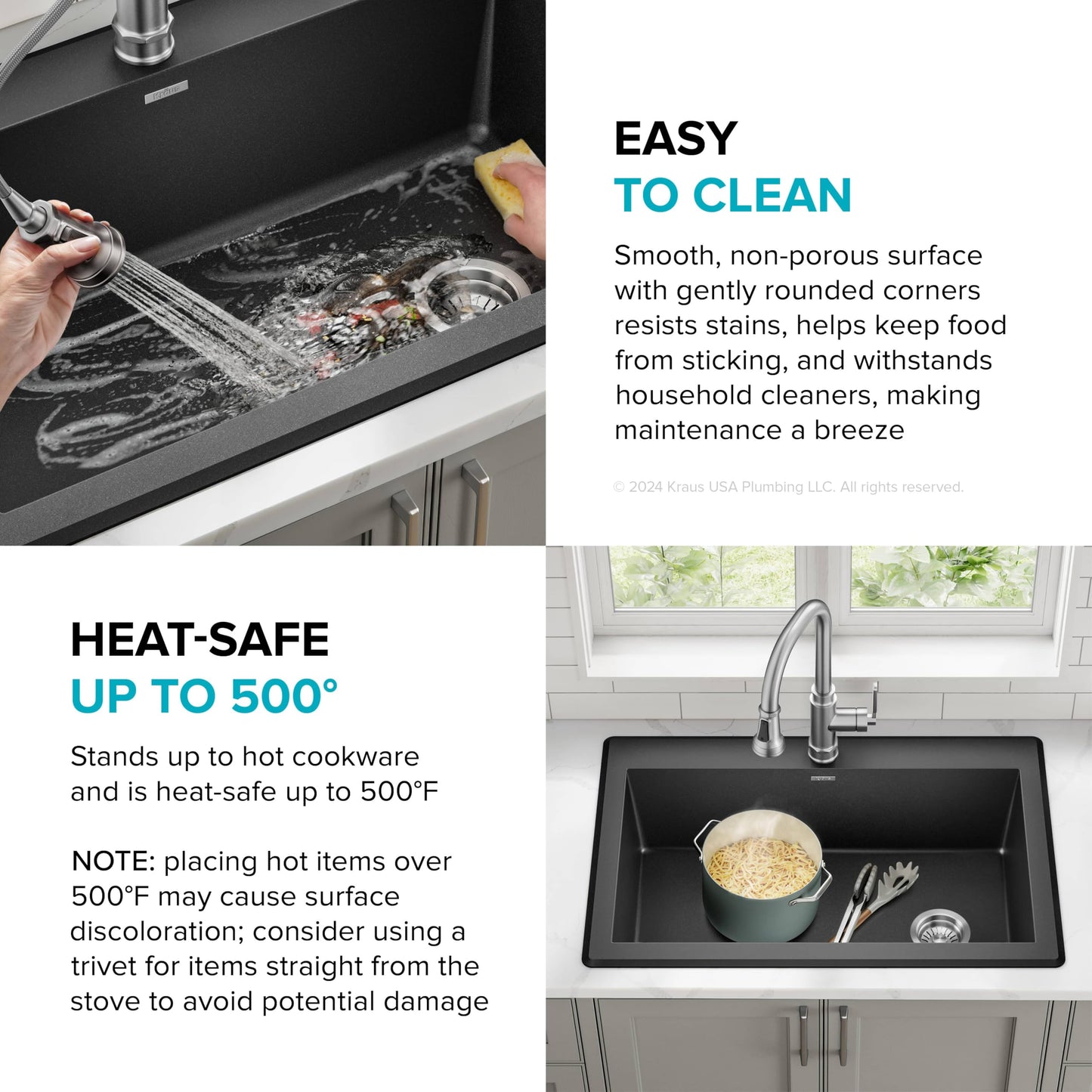 KRAUS Forteza 33-inch Drop In/Undermount Single Bowl Granite Kitchen Sink in Black, KGD-54BLACK