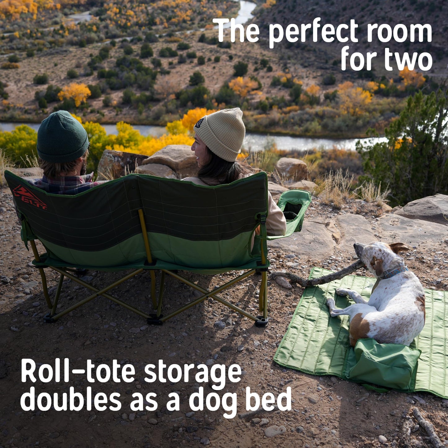 Kelty Loveseat 2-Person Oversized Camping Chair – Folding Heavy Duty Double Camp Seat for Soccer Games, Backyard, Tailgating and Beach Days (Dark Shadow/Navy)