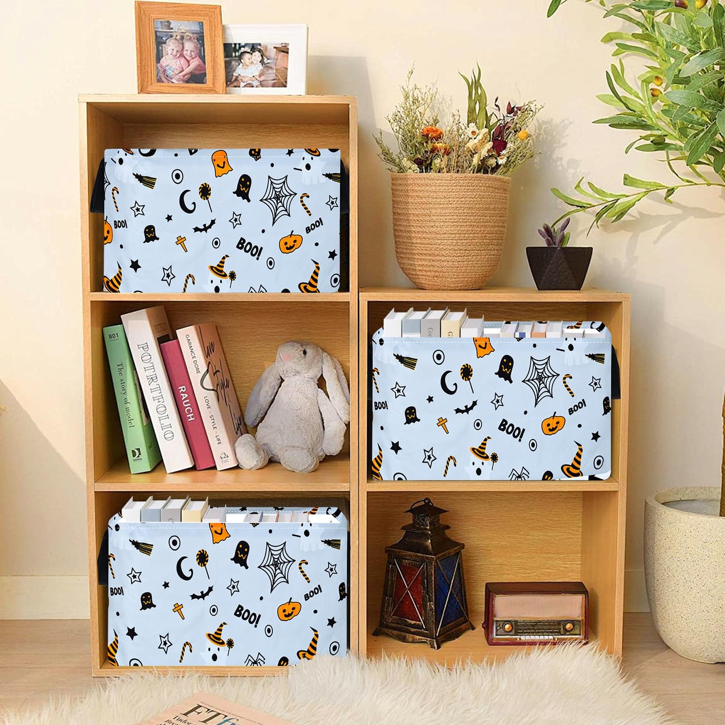 MAIZMZ Halloween Storage Basket Pumpkin Ghost Gift Basket for Kids Foldable Toy Box Waterproof Organizer Bin Laundry Nursery Hamper for Home Office Dorm Closet Shelf