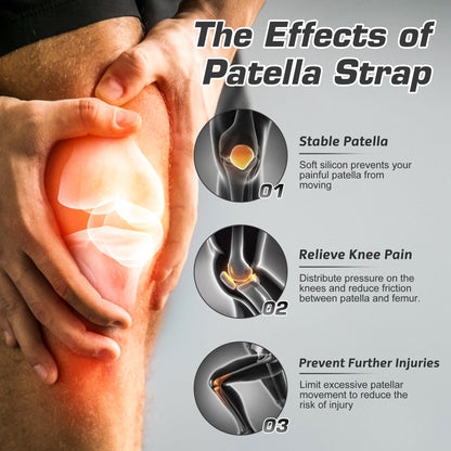 IPOW 2 Pack Knee Pain Relief & Patella Stabilizer Knee Strap Brace Support for Hiking, Soccer, Basketball, Running, Jumpers Knee, Tennis, Tendonitis, Volleyball & Squats, Black