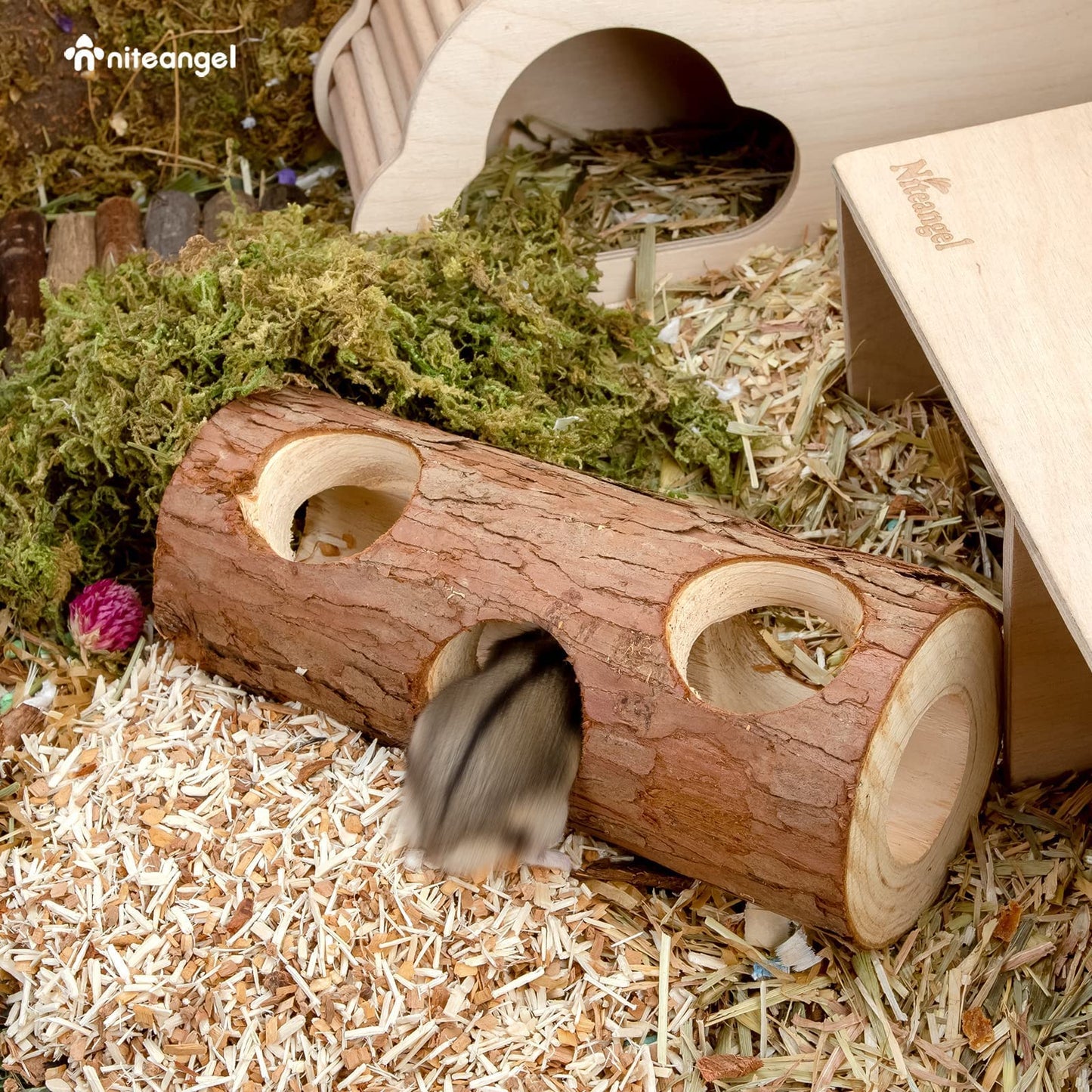 Niteangel Natural Wooden Hamster Mouse Tunnel Tube Toy Forest Hollow Tree Trunk