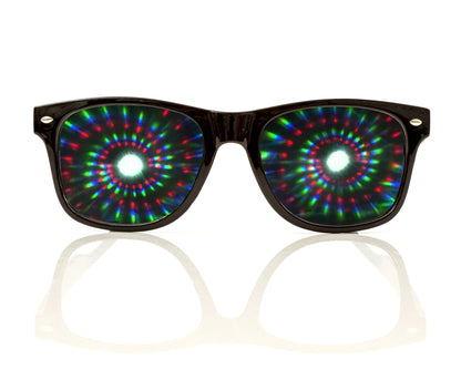 Alternative Imagination Spiral Diffraction Glasses - for Raves, Festivals, Holiday Lights - Black Frame