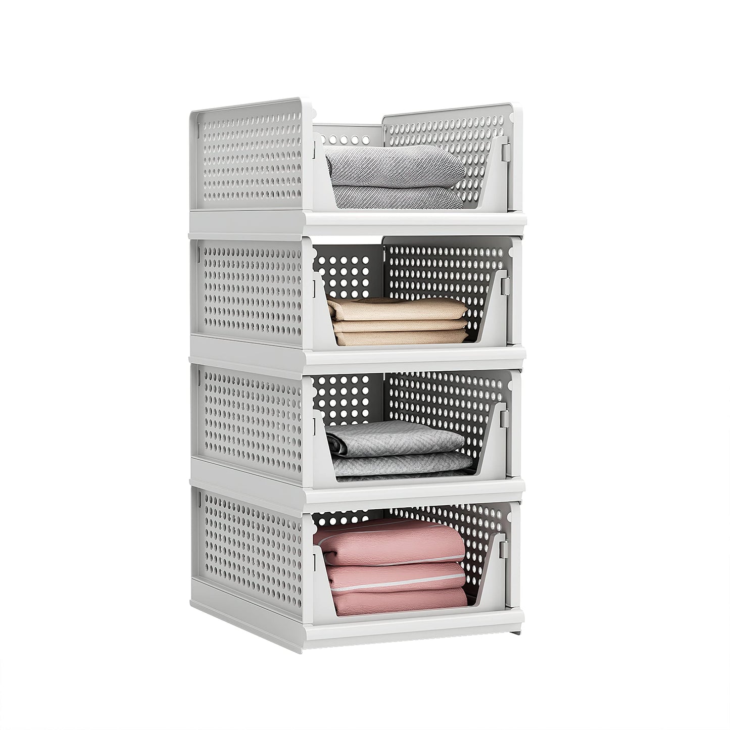 Proarea Stackable Plastic Storage Basket Closet Organizer Bin Foldable Clothes Organizer Storage Drawer Shelf Container for Living Room Bathroom Kitchen Office Laundry Room