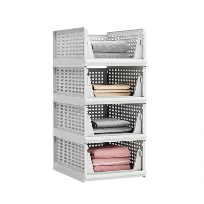 Proarea Stackable Plastic Storage Basket Closet Organizer Bin Foldable Clothes Organizer Storage Drawer Shelf Container for Living Room Bathroom Kitchen Office Laundry Room