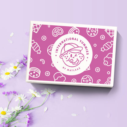 Midi International Snack Box | Premium Exotic Foreign Snacks | Unique Snack Food Gifts Included | Purple Theme Box | Candies from Around the World | 12 Full-Size + 1 Bonus Snacks