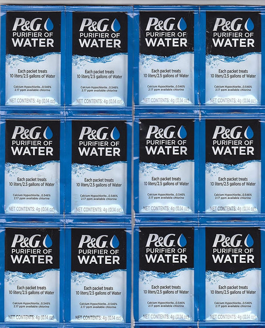 P&G Purifier of Water Portable Water Purifier Packets. Emergency Water Filter Purification Powder Packs for Camping, Hiking, Backpacking, Hunting, and Traveling. (12 Packets)