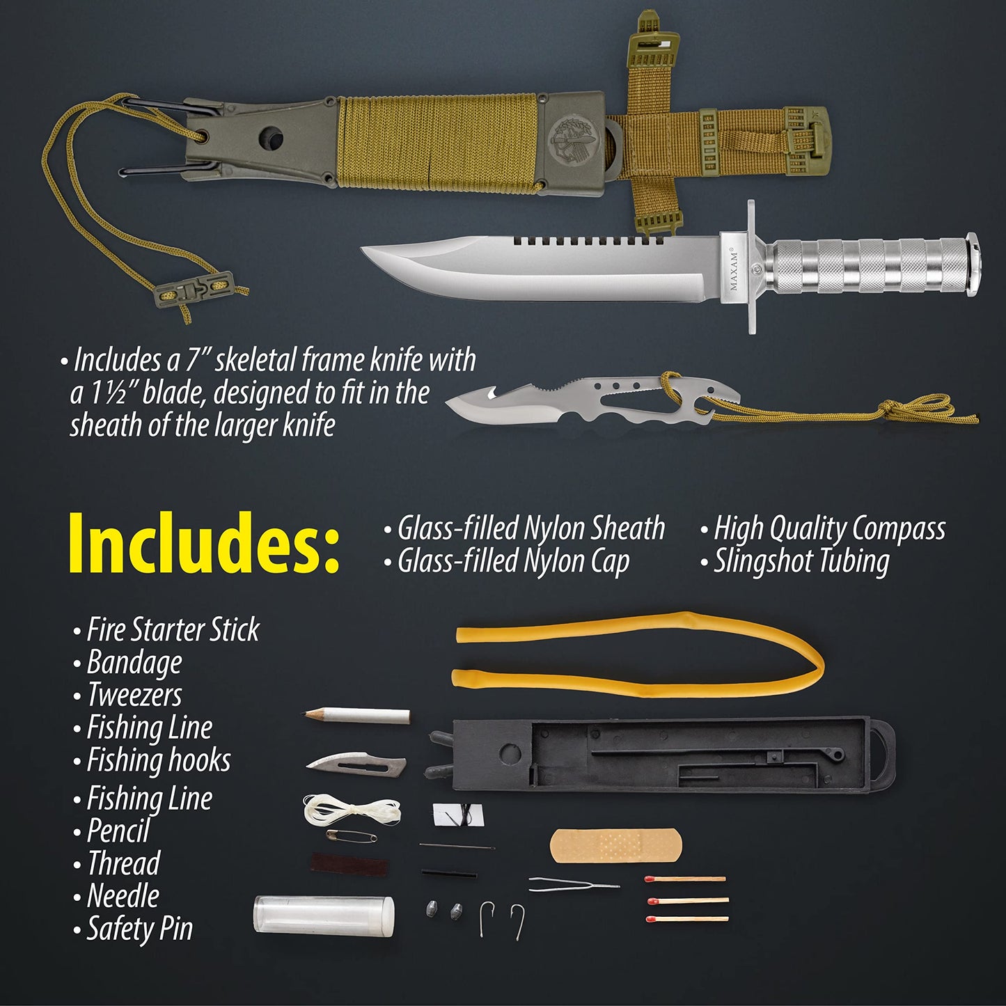 Maxam 12-Piece Survival Knife Set with Zinc Alloy Handles, Ideal for Survivalists, Hunters, Hikers, and Outdoor Sports Enthusiasts