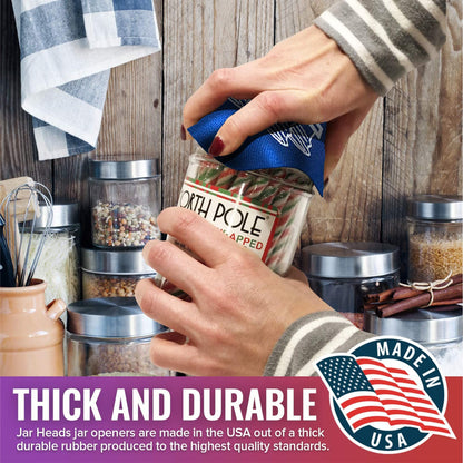 JAR HEADS Rubber Jar Opener Gripper Pad 4 Pack - Thick 5 Inch Grippers for Opening Jars Made in the USA - Jar Opener for Weak Hands & Seniors with Arthritis