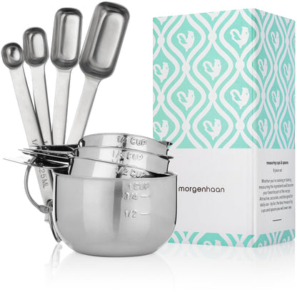 Morgenhaan Premium 304 Stainless Steel Measuring Kit - 8-Piece Essential Cups and Spoons for Everyday Use, Stackable & Durable