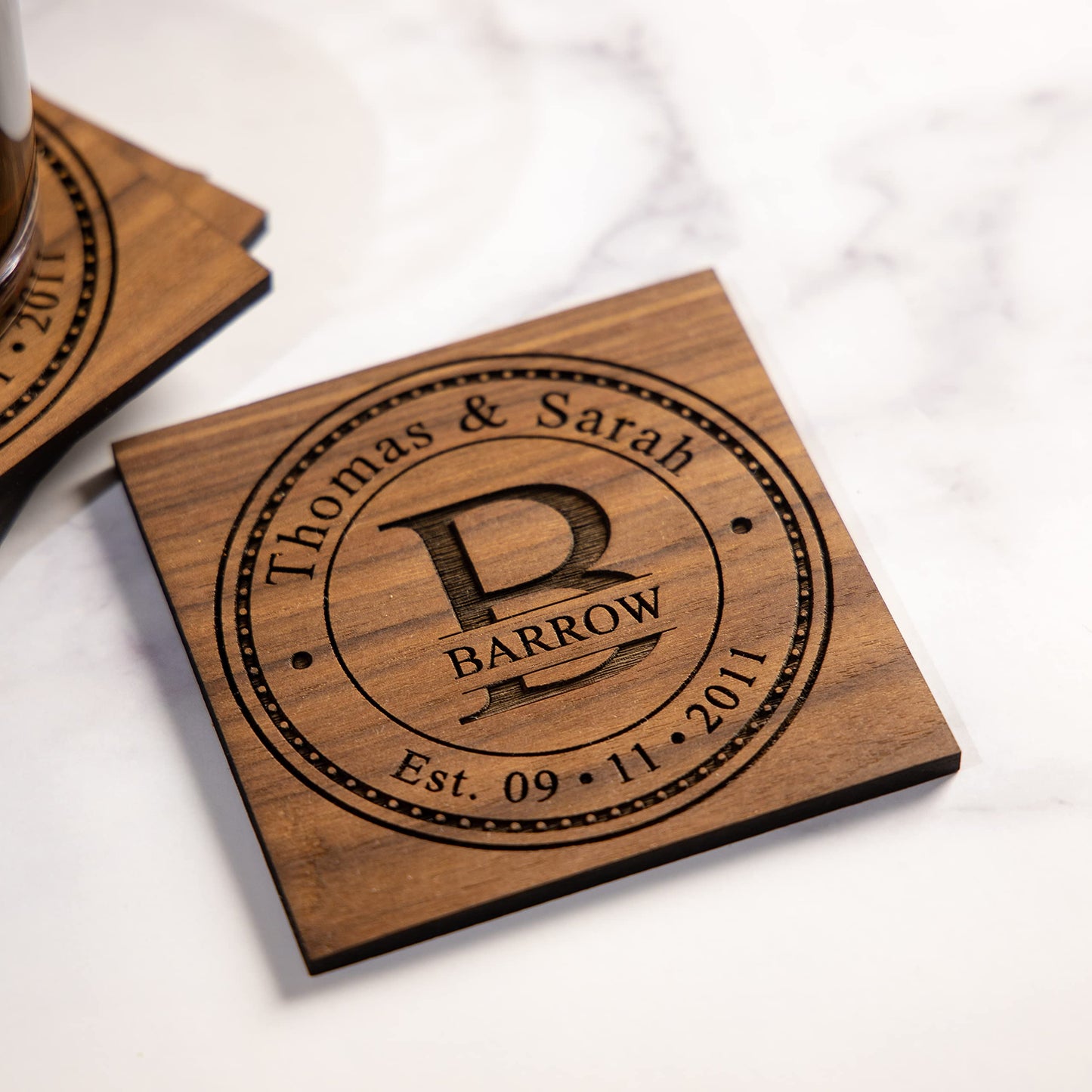 Personalized Coasters for Wedding Gifts, or Personalized Wooden Coaster Sets | Custom Coaster Set Options (2, 4, 6, 8, 16) | Handmade Wooden Coasters Made in The USA