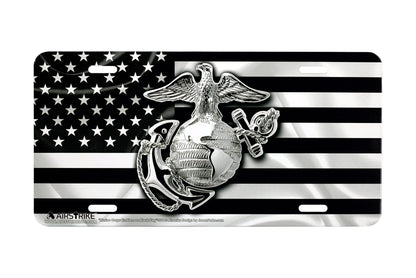 Marine Corps License Plate, USMC License Plate, Marine License Plate, USMC License Plates for Front of Car, USMC Black Flag License Plate, USMC Plate, Made in USA by Airstrike (Made of Metal)-774