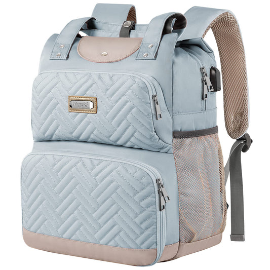 Mogplof Lunch Backpack for Women, 15.6 Inch Laptop Backpack with USB Port RFID Pocket, College Laptop Bookbag Work Travel Backpacks, Insulated Cooler Lunch Bag Gift for Business, Light Blue