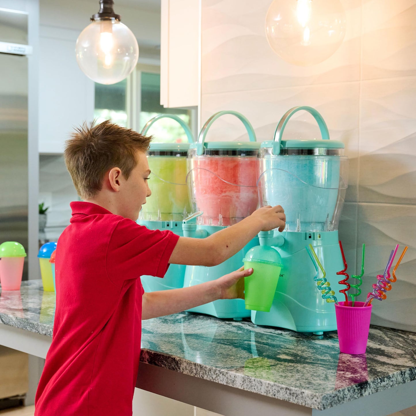 Nostalgia Frozen Drink Maker and Margarita Machine for Home - 128-Ounce Slushy Maker with Stainless Steel Flow Spout - Easy to Clean and Double Insulated - Aqua