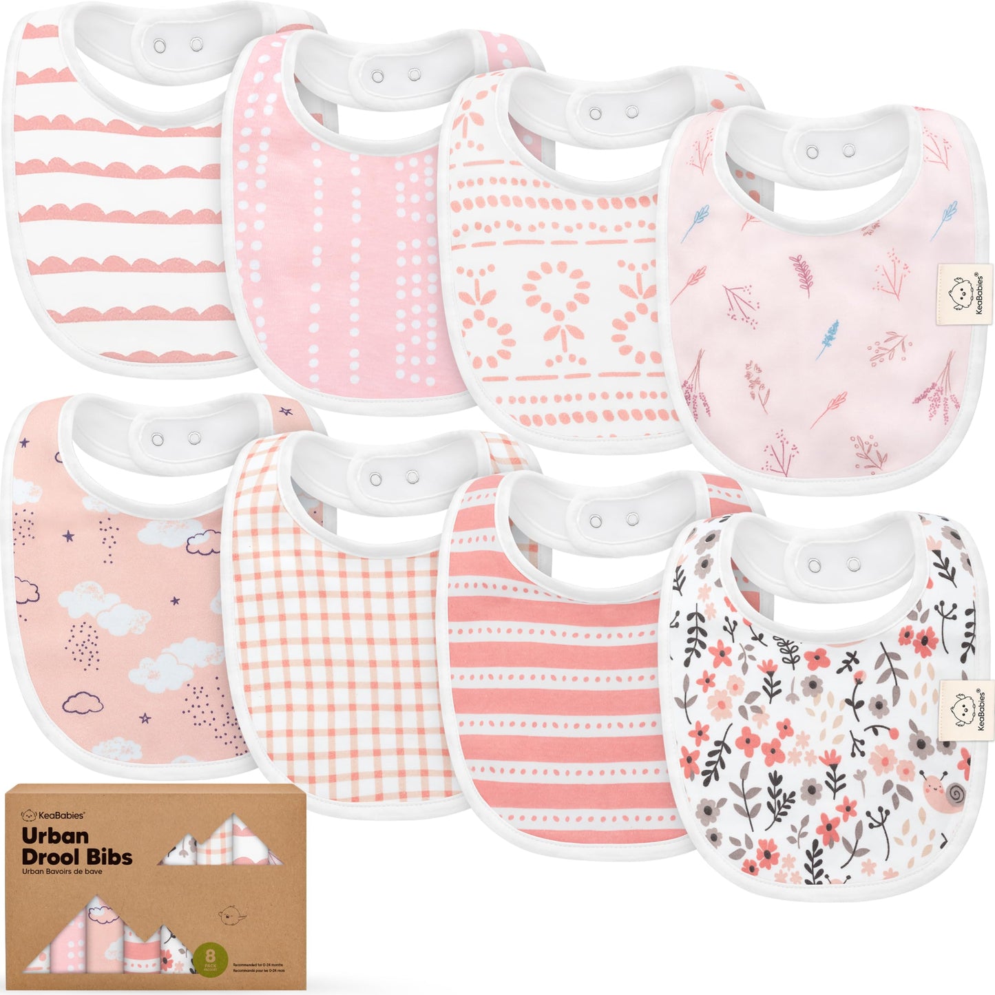 8-Pack Organic Baby Bibs for Boys, Girls - Soft Cotton Drooling and Teething Bibs for Baby Girl & Boy, Extra Absorbent, Easy To Clean & Put On for Toddler, Newborn, Infant 0-24 Months (Sweet Charm)