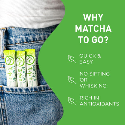 Aiya Matcha To Go Single Serve Packs - Ceremonial Grade Pure Matcha Green Tea Powder (10 Count)