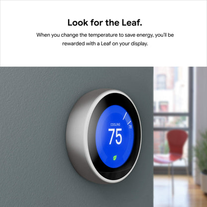 Google Nest Learning Thermostat - 3rd Gen (2015) - Programmable Smart Thermostat for Home - Works with Alexa - Stainless Steel