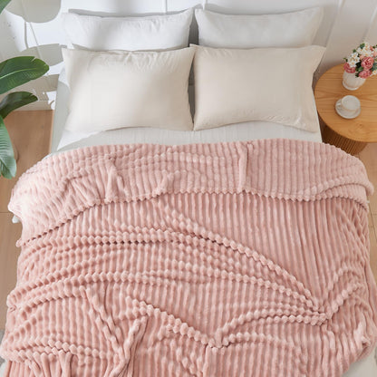 NEWCOSPLAY Super Soft Throw Blanket Pink Premium Silky Flannel Fleece 3D Ribbed Jacquard Lightweight Bed Blanket All Season Use (Pink Ribbed, Throw(50"x60"))