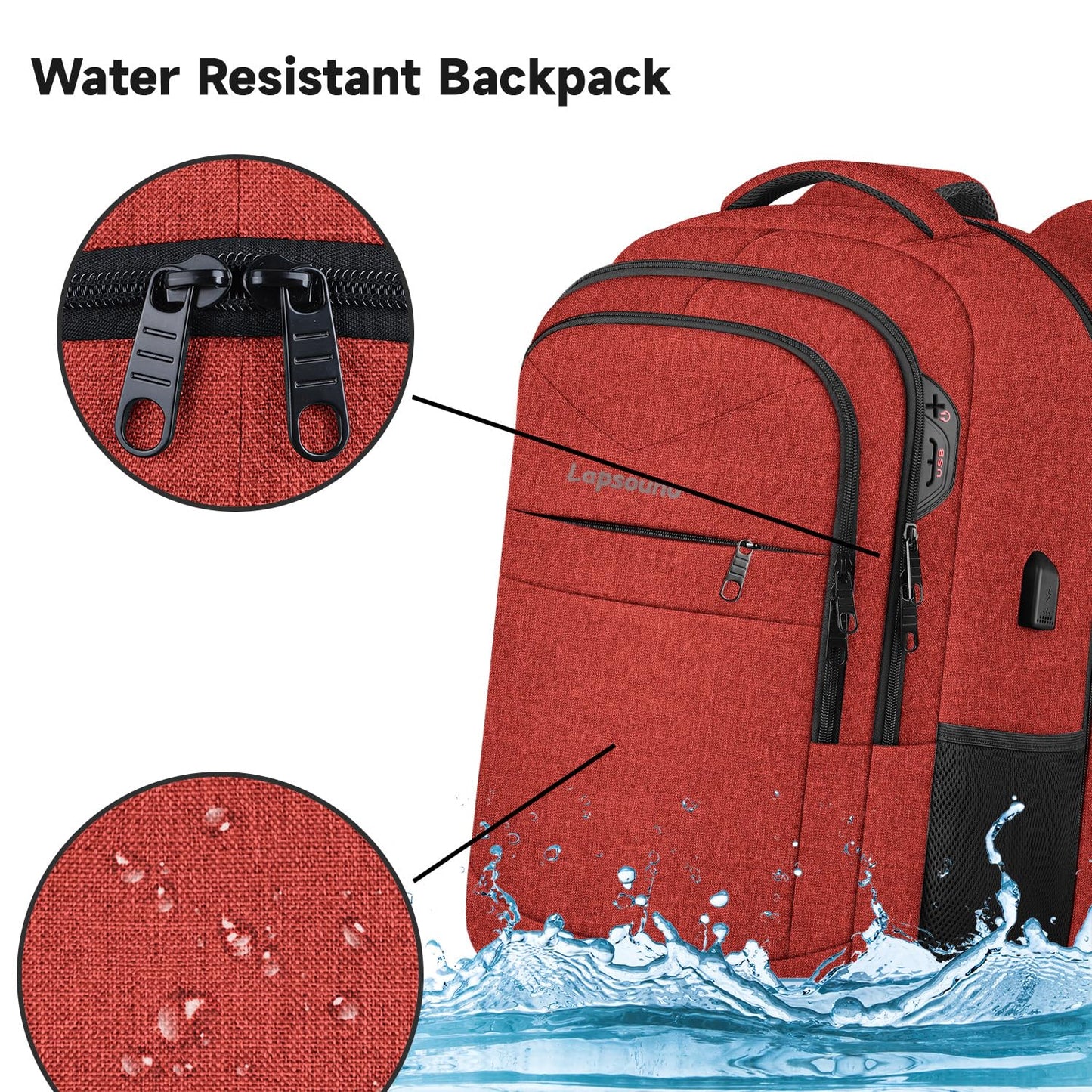 Lapsouno Large Backpack, Travel Laptop Backpack, Carry on Backpack, Sturdy 17 Inch TSA Friendly with USB Port, Water Resistant College School Bag Gifts for Men Women, Wine Red