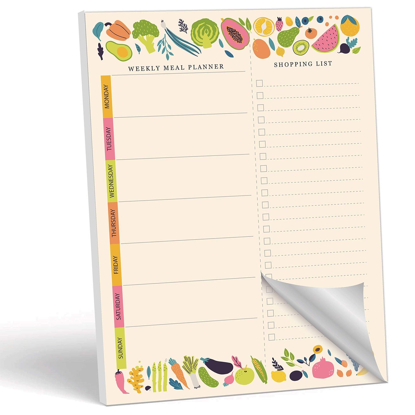 mudrit Magnetic Weekly Meal Planner Notepad with Tear Off Grocery Shopping List for Fridge | What To Eat Pad - 52 sheets, 7” x 10”