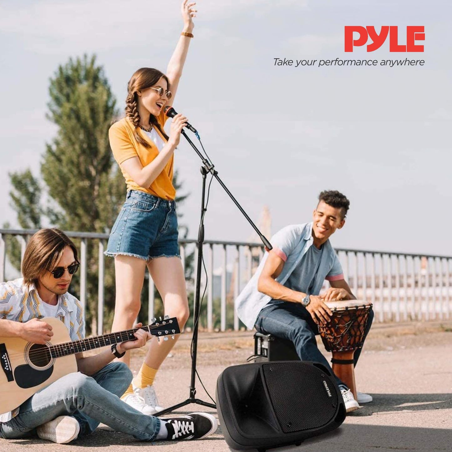 Pyle 800W Portable Bluetooth PA Speaker - 8’’ Subwoofer, LED Battery Indicator Lights w/ Built-in Rechargeable Battery, MP3/USB/SD Card Reader, and UHF Wireless Microphone - Pyle PSBT85A,Black