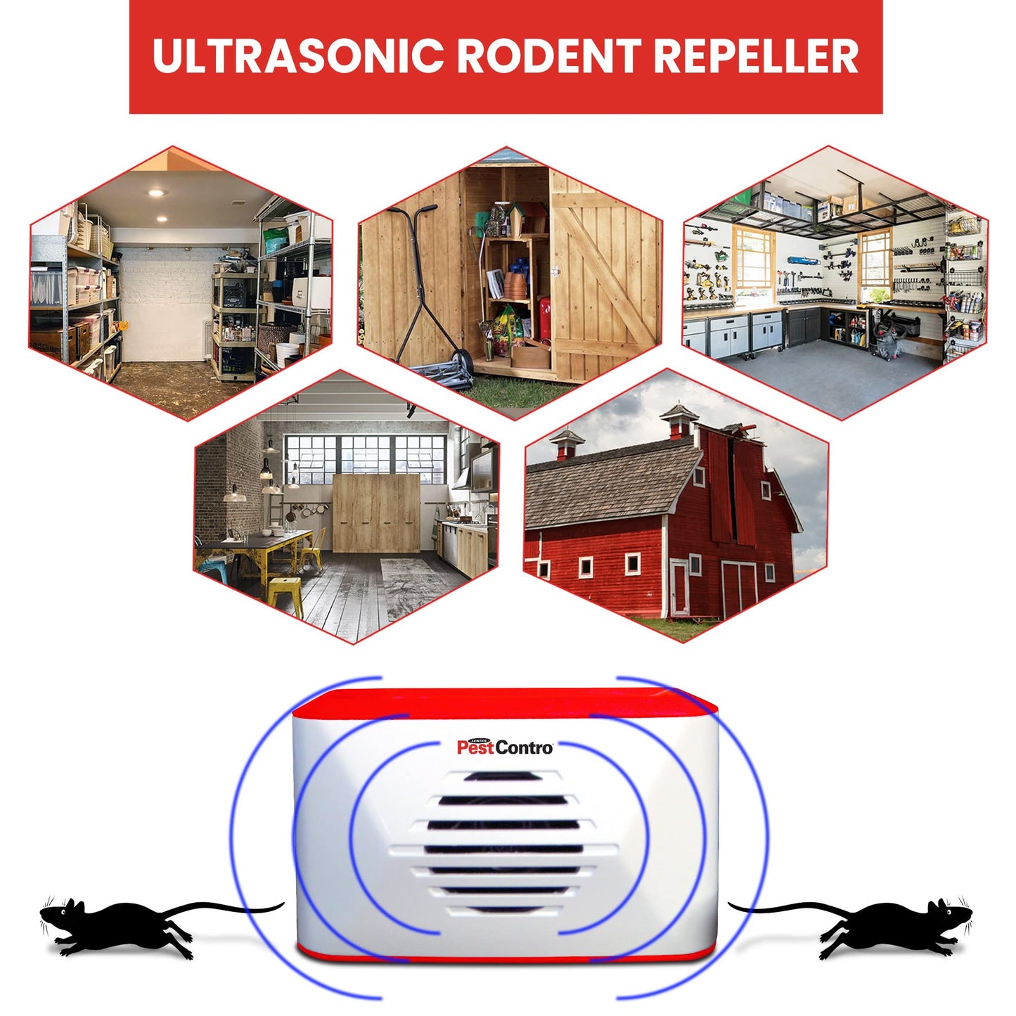PestContro Portable Ultrasonic Rodent Repeller, Cordless Non-Lethal Pest Control, Dual Frequency, Mice Rats Squirrels Chipmunks Kitchen Office Garage Basement Shed Storage Attic