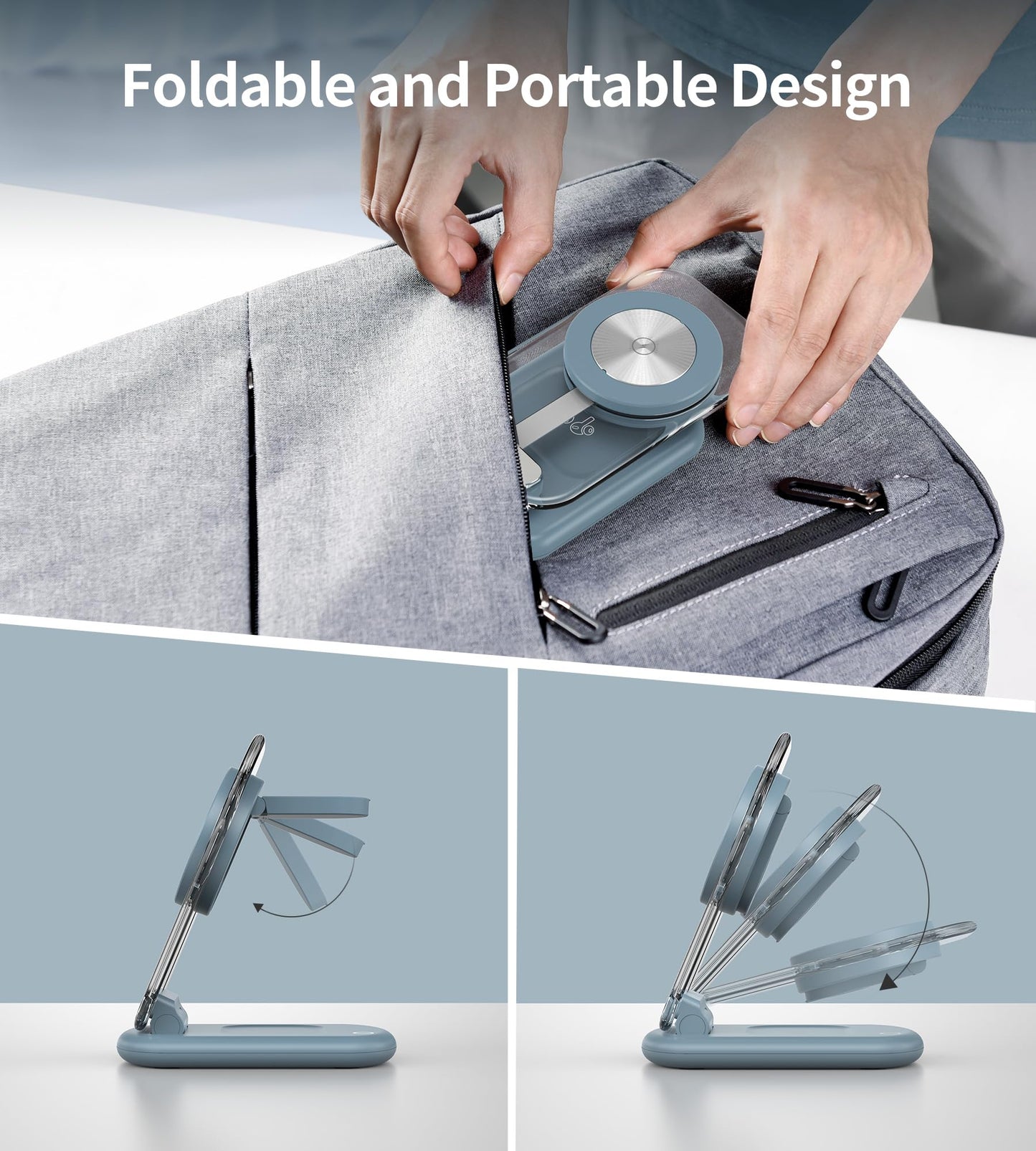 3 in 1 Magnetic Wireless Charging Station for Apple Devices, Fast Foldable Travel Mag-Safe Charger Stand with Night Light for iPhone 16 15 14 13 12 Series, Apple Watch/AirPods Pro,LB