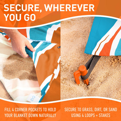 Everlasting Comfort Extra Large Beach Blanket Waterproof & Sandproof - 128" x 108"/10.7ft x 9ft - Lightweight Beach Mat, Picnic Mat, Camping Blanket for 10 People - Ideal for Festivals - Orange