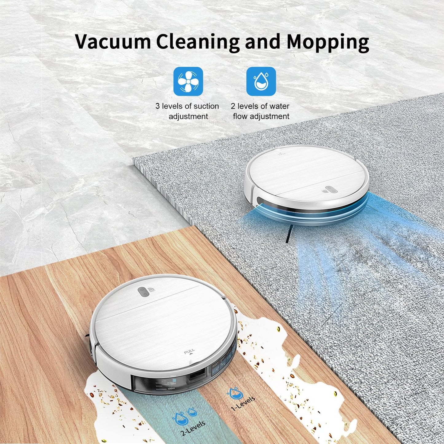Robot Vacuum and Mop Combo, 2 in 1 Mopping Robot Vacuum Cleaner with Schedule, Wi-Fi/Voice/App, Strong Suction, Easy of Use, Self-Charging Robotic Vacuum, Slim, Ideal for Hard Floor, Pet Hair, Carpet