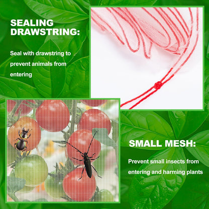 Insect Bird Barrier Mesh, Garden Netting Barrier, Bird Netting, Netting for Plant with Drawstring, 3.5 x 4.6 FT Tomato Protective Cover, Large Potted Fruit Protectors Cover for Blueberry Bushes