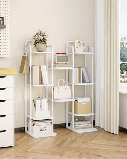 Hzuaneri 6 Tiers Vertical Shoe Rack, Narrow Shoe Tower, Tall Shoes Shelf with 2 Hooks, Adjustable Shelves, Corner Shoes Shelves for Small Spaces, Entryway, Living Room, White SR04213W