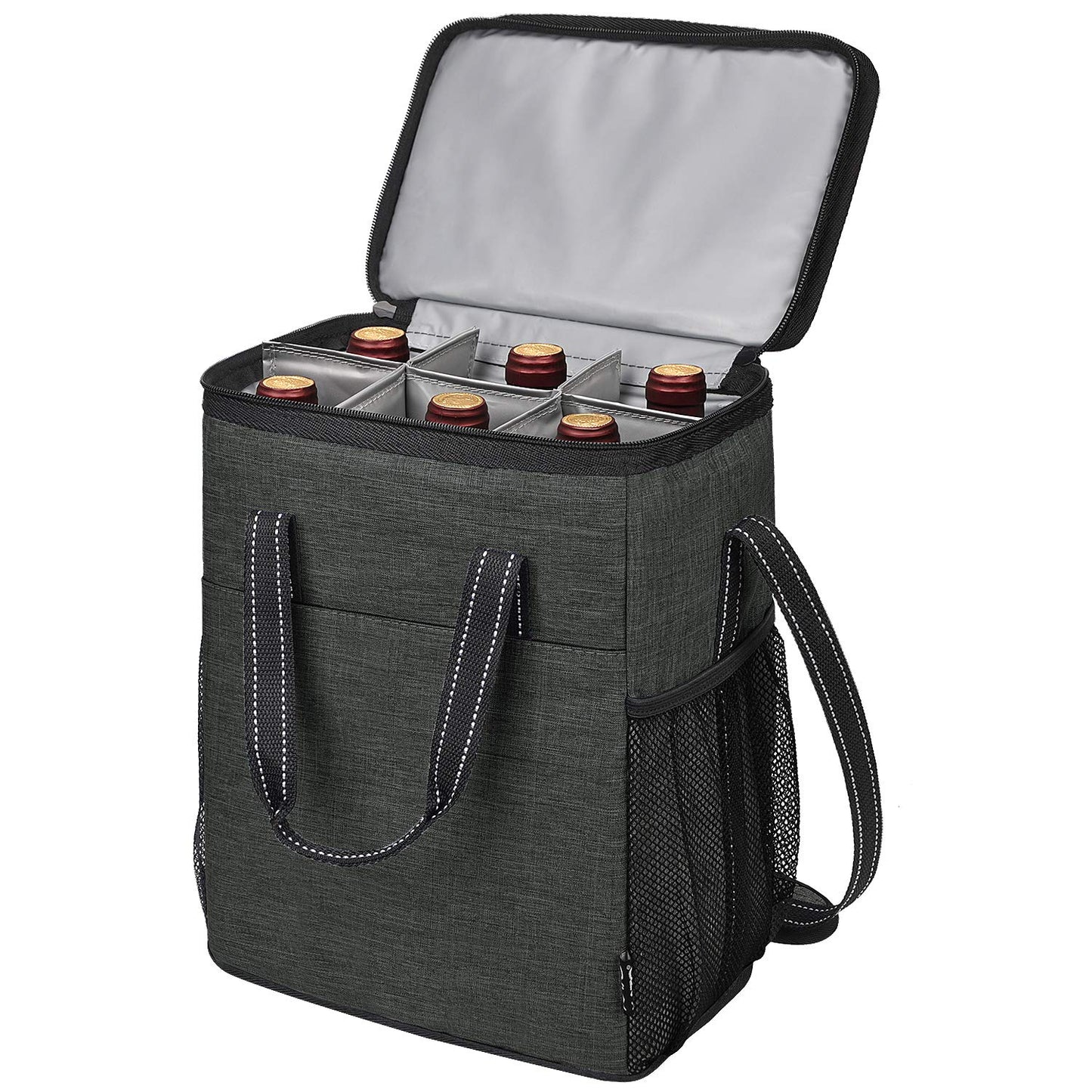 6 Bottle Wine Gift carrier - Insulated & Padded Wine Carrying Cooler Tote Bag with Handle and Adjustable Shoulder Strap for Travel or Picnic, IDEAL Wine Lover Gift, Black