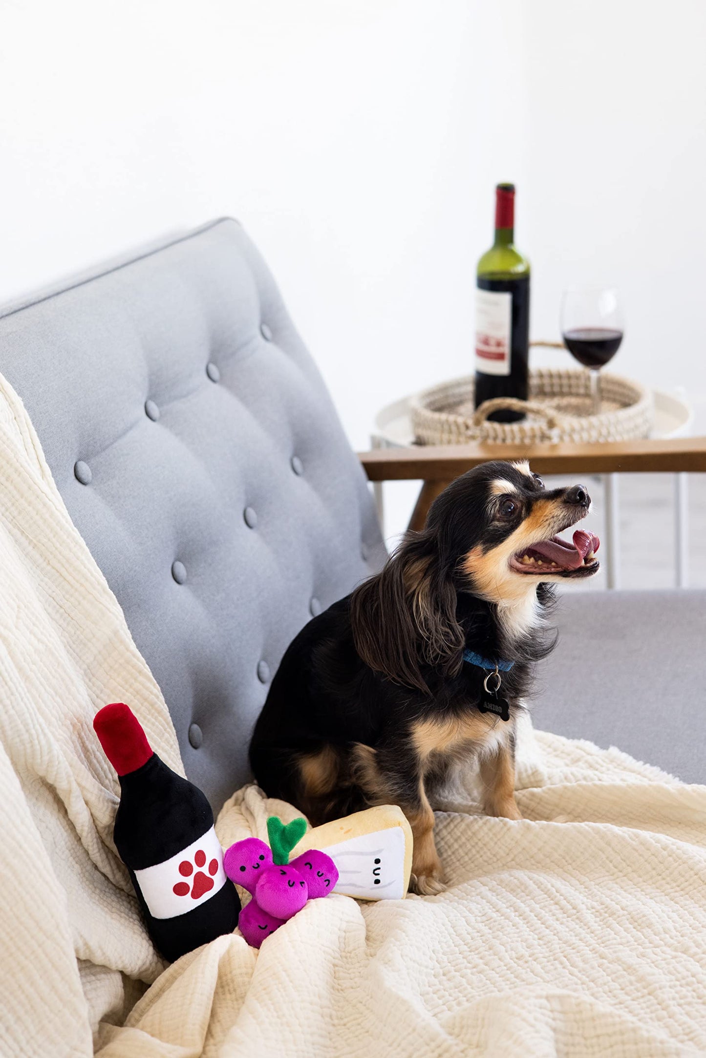 Pearhead Pawrcuterie Board Dog Toys, Set of 3, Wine Cheese & Grape Dog Toys, Charcuterie Board Toy Set for Pets, Must Have Plush Chew Toys for Pet Owners