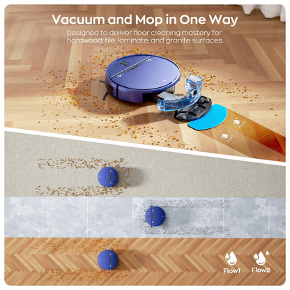 Robot Vacuum and Mop Combo, 2-in-1 Mopping Robot Vacuum Cleaner with 2300Pa Suction, 2.87'' Slim Design, Wi-Fi/App/Voice Control, 3D Obstacle Avoidance&Self-Charging for Hard Floors, Carpets, Pet Hair