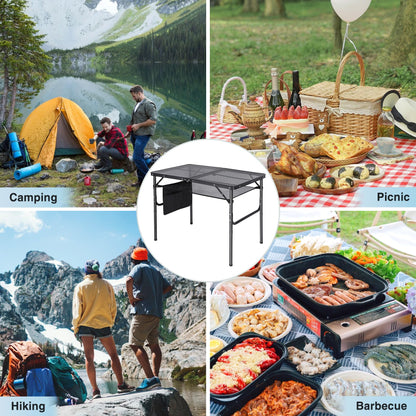 RedSwing Folding Grill Table,Aluminum Portable Grill Stand Table for Outdoor Camping Picnic BBQ Lightweight, Adjustable Height, 36''x24''x16/28'', Black