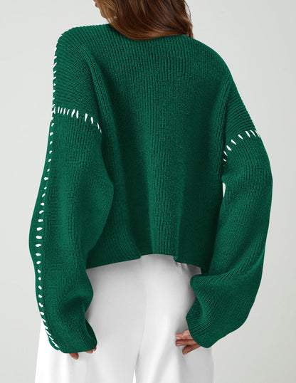 PRETTYGARDEN Women's Chunky Knit Sweaters 2025 Fall Long Sleeve Mock Neck Oversized Pullover Tops Winter Fashion Clothes (Dark Green,Medium)