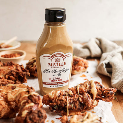 Maille x Mike's Hot Honey Special Edition Savory-Sweet Condiment with a Spicy Kick Hot Honey Dijon Mustard Gluten-Free, Shelf-Stable 9.4oz