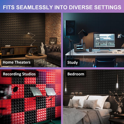 JBER Acoustic Sound Foam Panels, 24 Pack 2" X 12" X 12" Red and Black Soundproofing Treatment Studio Wall Padding Sound Absorbing Fireproof Pyramid
