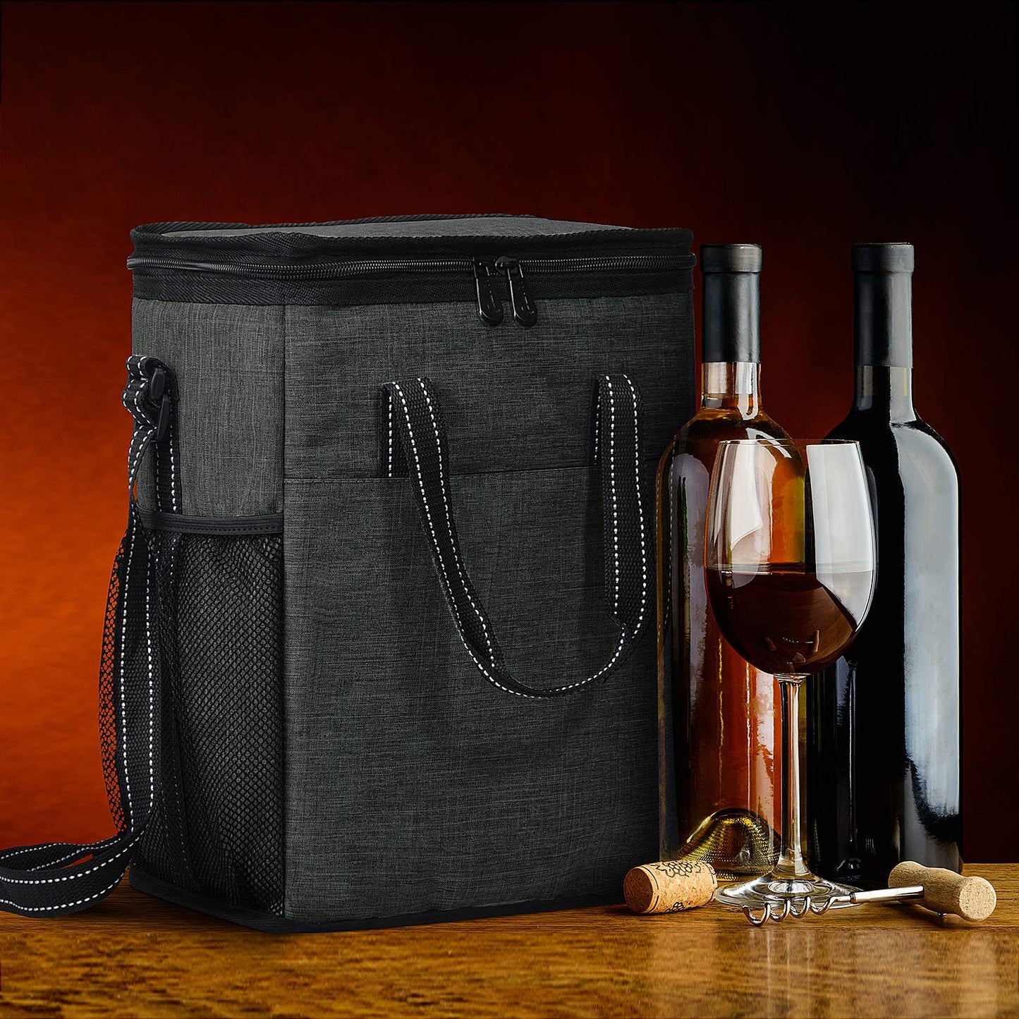 6 Bottle Wine Gift carrier - Insulated & Padded Wine Carrying Cooler Tote Bag with Handle and Adjustable Shoulder Strap for Travel or Picnic, IDEAL Wine Lover Gift, Black