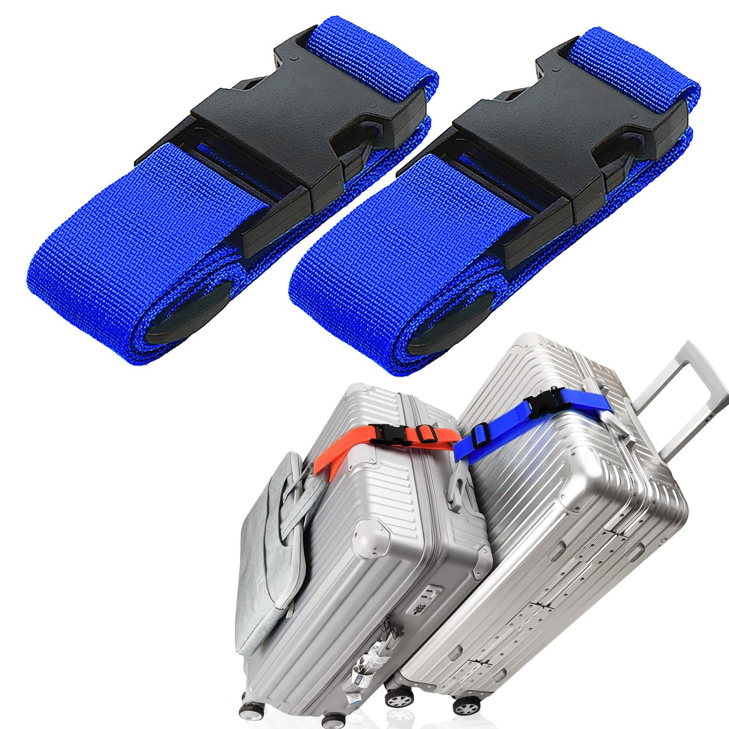 2Pack Luggag Straps for Carry On Bag, Adjustable Suitcase Belt Add Bag Travel Attachment Accessories for Connect Your 3 Luggages, Blue