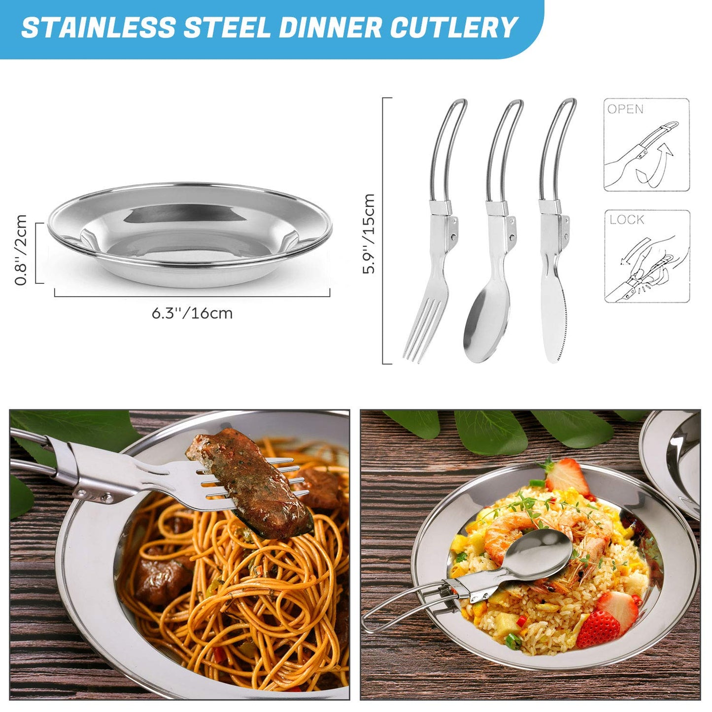 Odoland 15pcs Camping Cookware Mess Kit, Non-Stick Lightweight Pots Pan Set with Stainless Steel Cups Plates Forks Knives Spoons for Camping, Backpacking, Outdoor Cooking and Picnic